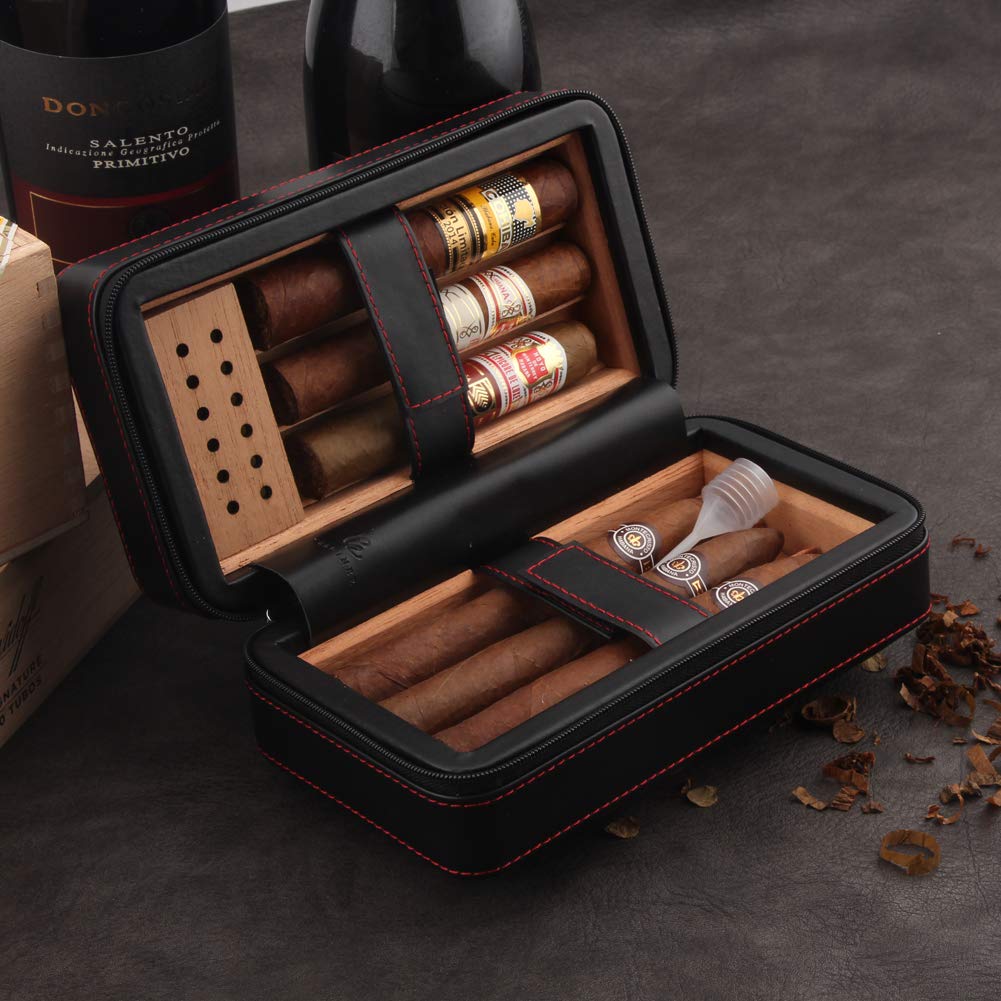 Galiner Cigar Humidor Travel leather Case Cedar Wood Portable Cigar Box Removable Cedar Tray Black Gift Box