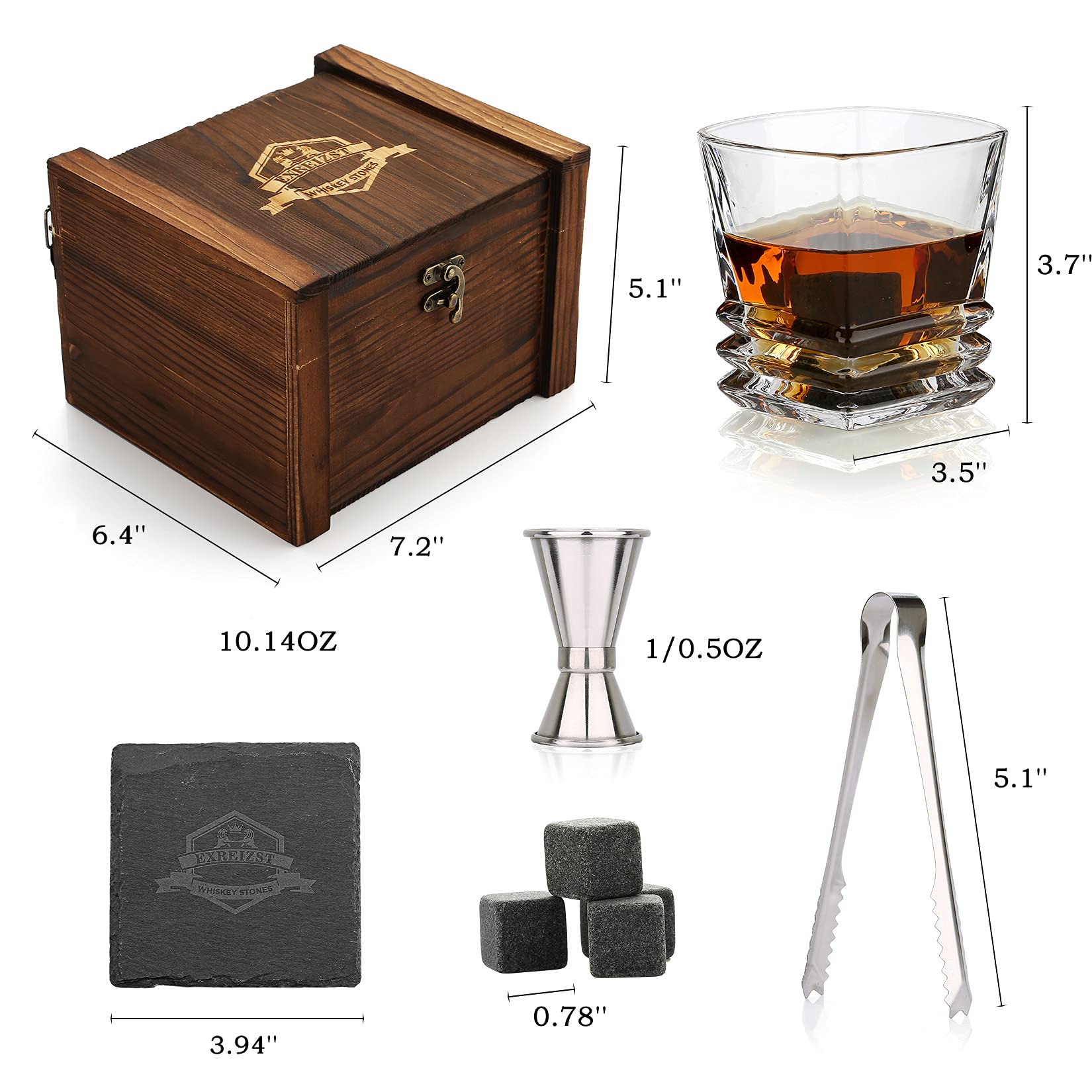 Whiskey Stones Gift Set - Whiskey Gifts for Men, Granite Chilling Whiskey Rocks, Scotch Bourbon Whiskey Glass Gift Box Set, Best Drinking Gifts for Dad Husband Birthday Party Holiday Present
