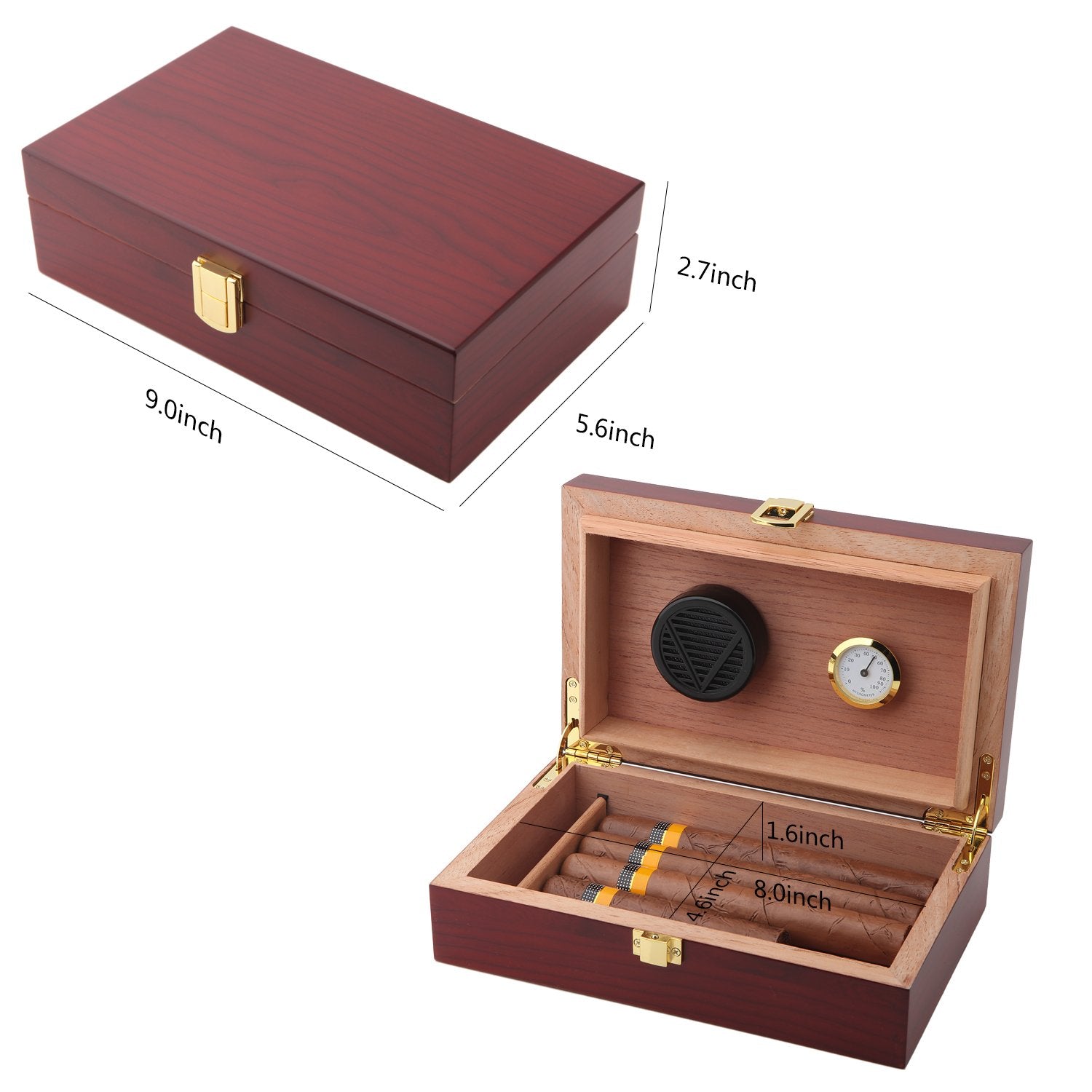 Handmade Cigar Humidor, Cedar Cigar Desktop Box with Humidifier and Hygrometer, Glass Top for 25 Cigars