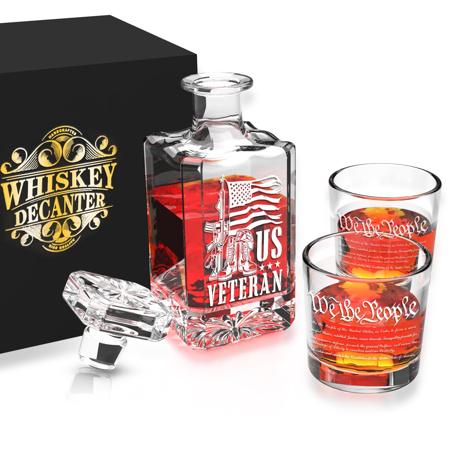 Personalized Whiskey Decanter Set, Liquor Bottles Set with 2 Glasses