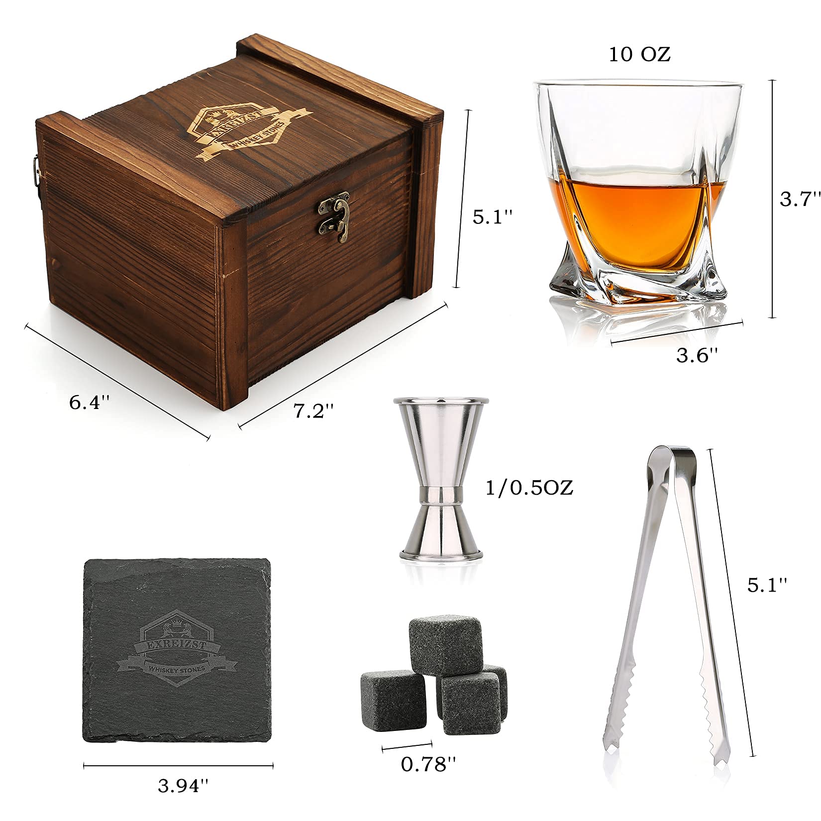 Whiskey Stones Gift Set - Whiskey Gifts for Men, Granite Chilling Whiskey Rocks, Scotch Bourbon Whiskey Glass Gift Box Set, Best Drinking Gifts for Dad Husband Birthday Party Holiday Present