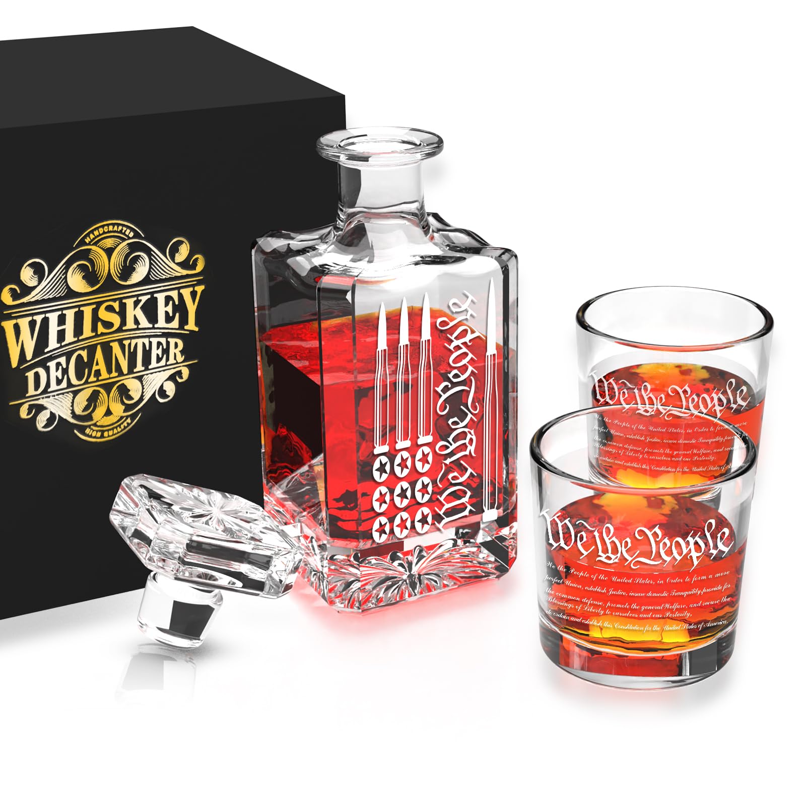 Personalized Whiskey Decanter Set, Liquor Bottles Set with 2 Glasses