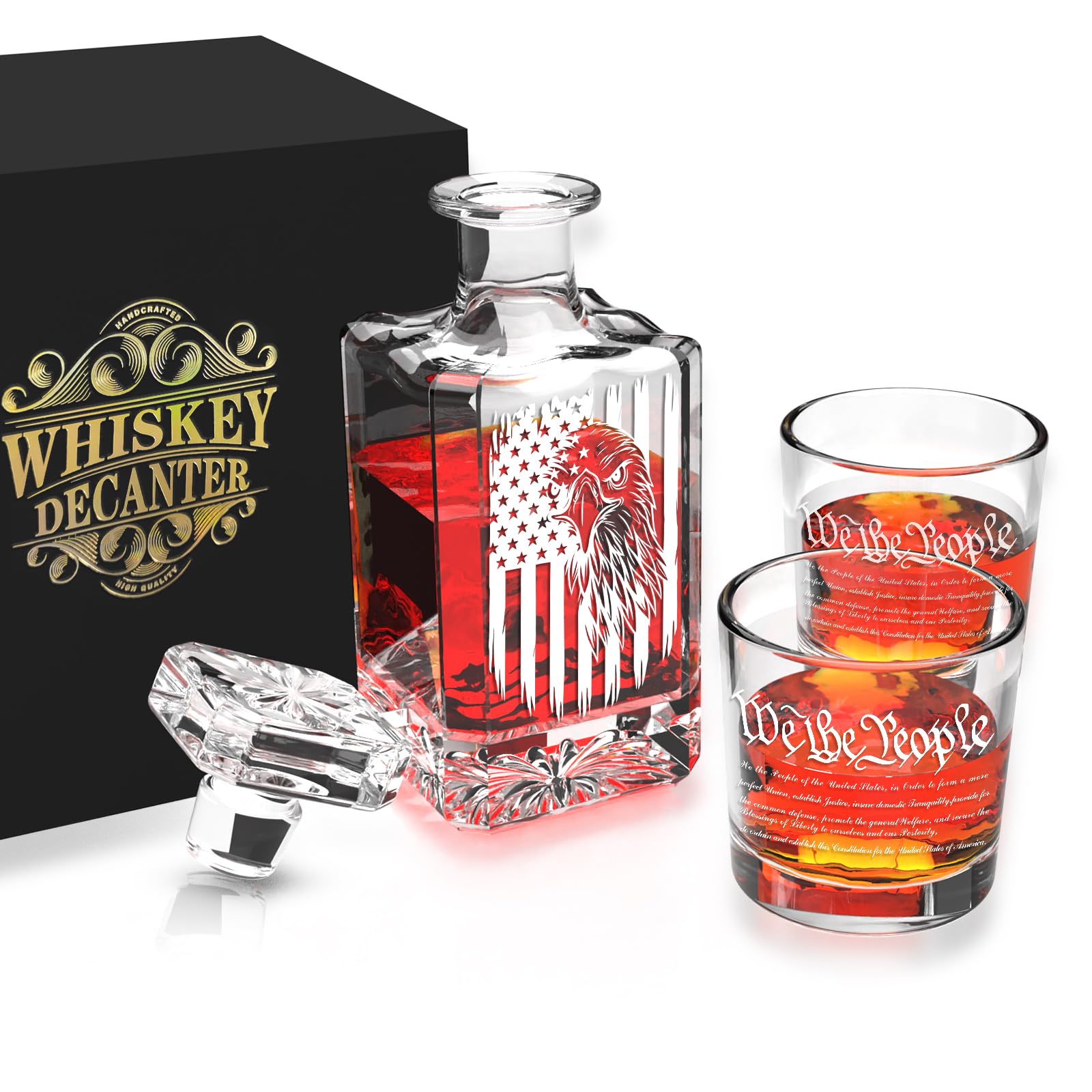 Personalized Whiskey Decanter Set, Liquor Bottles Set with 2 Glasses