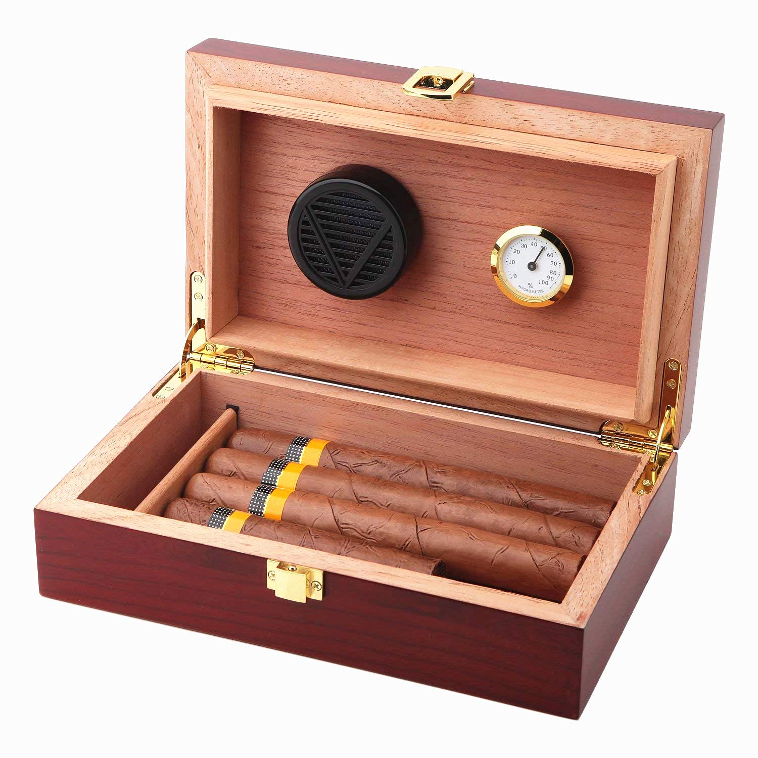 Handmade Cigar Humidor, Cedar Cigar Desktop Box with Humidifier and Hygrometer, Glass Top for 25 Cigars