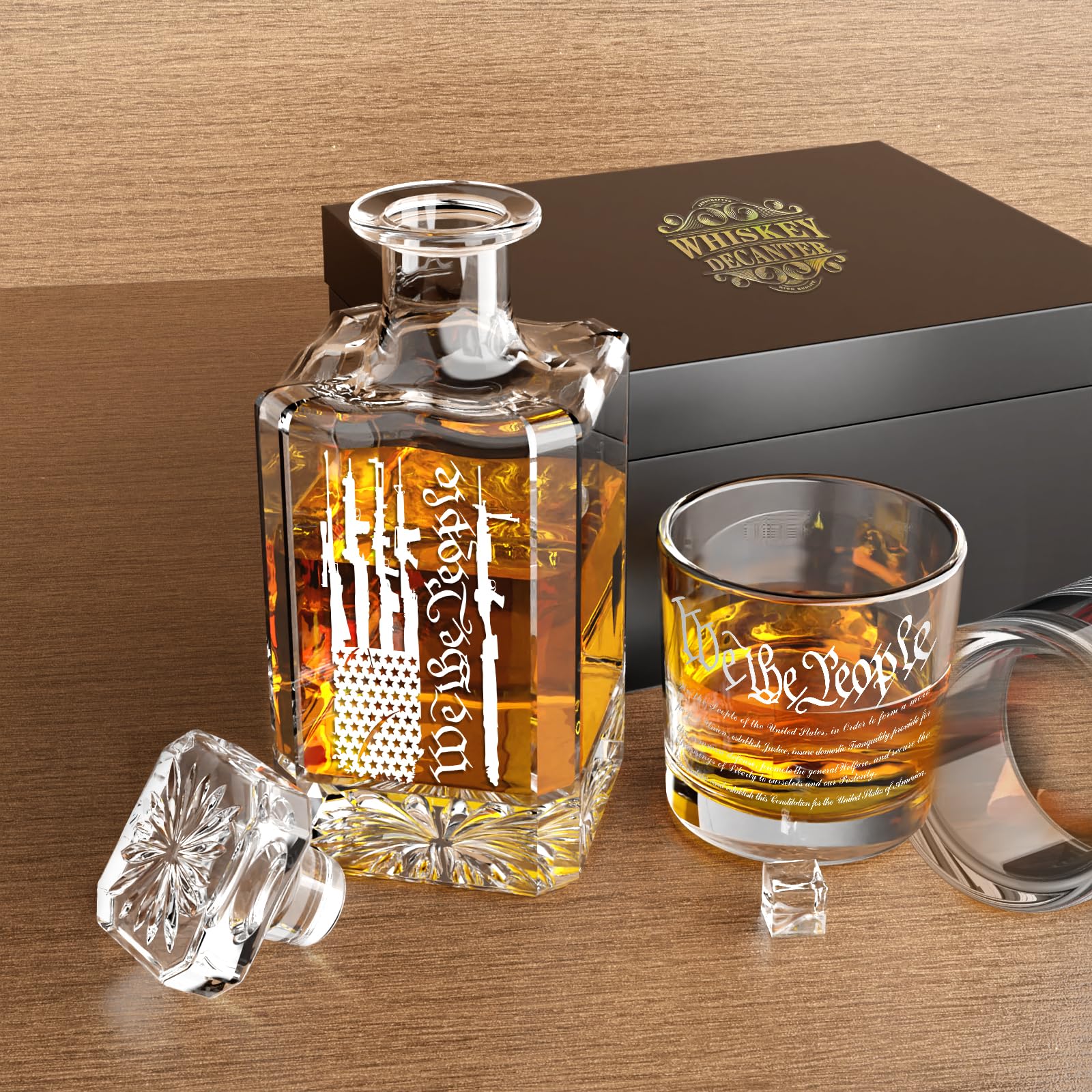 Personalized Whiskey Decanter Set, Liquor Bottles Set with 2 Glasses