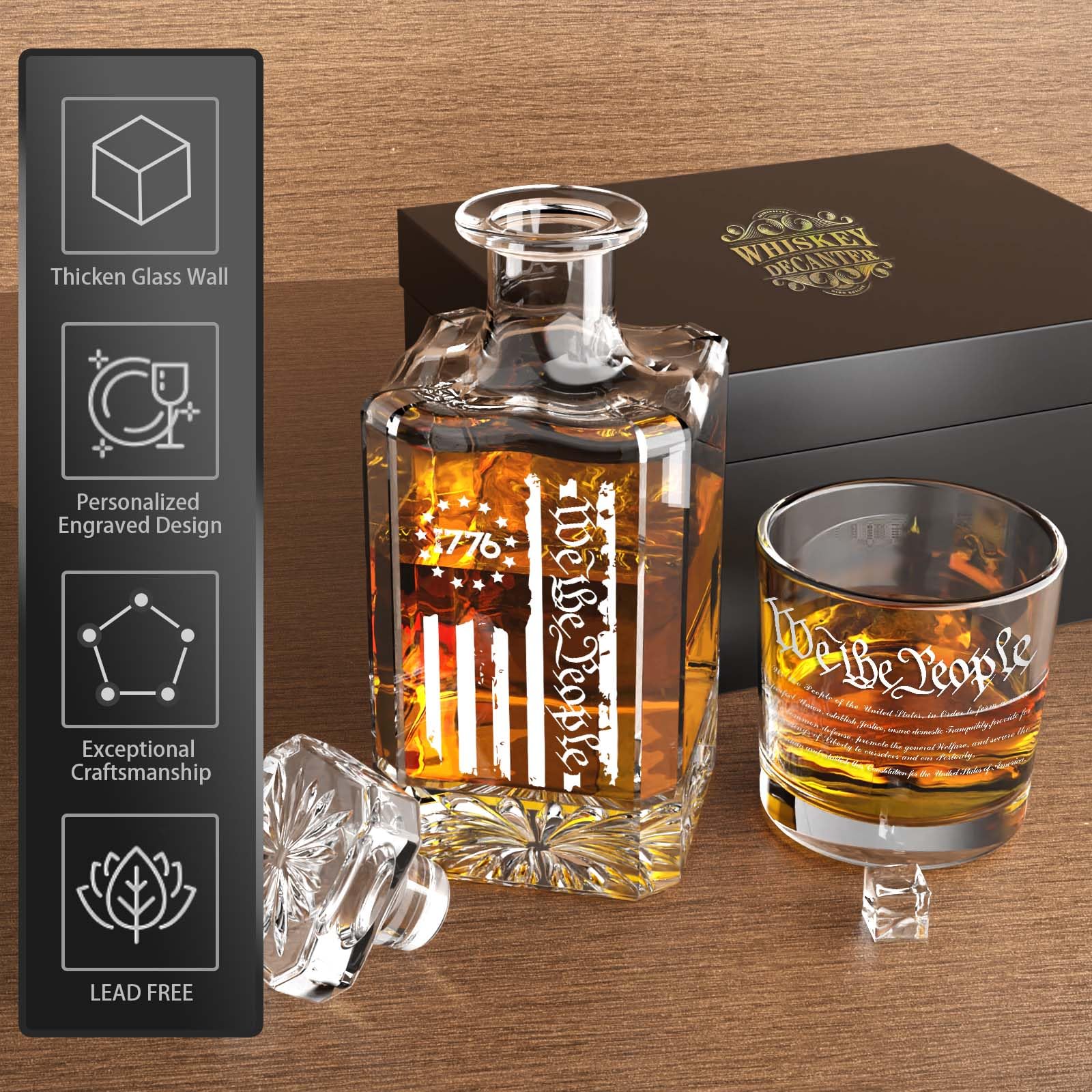 Personalized Whiskey Decanter Set, Liquor Bottles Set with 2 Glasses