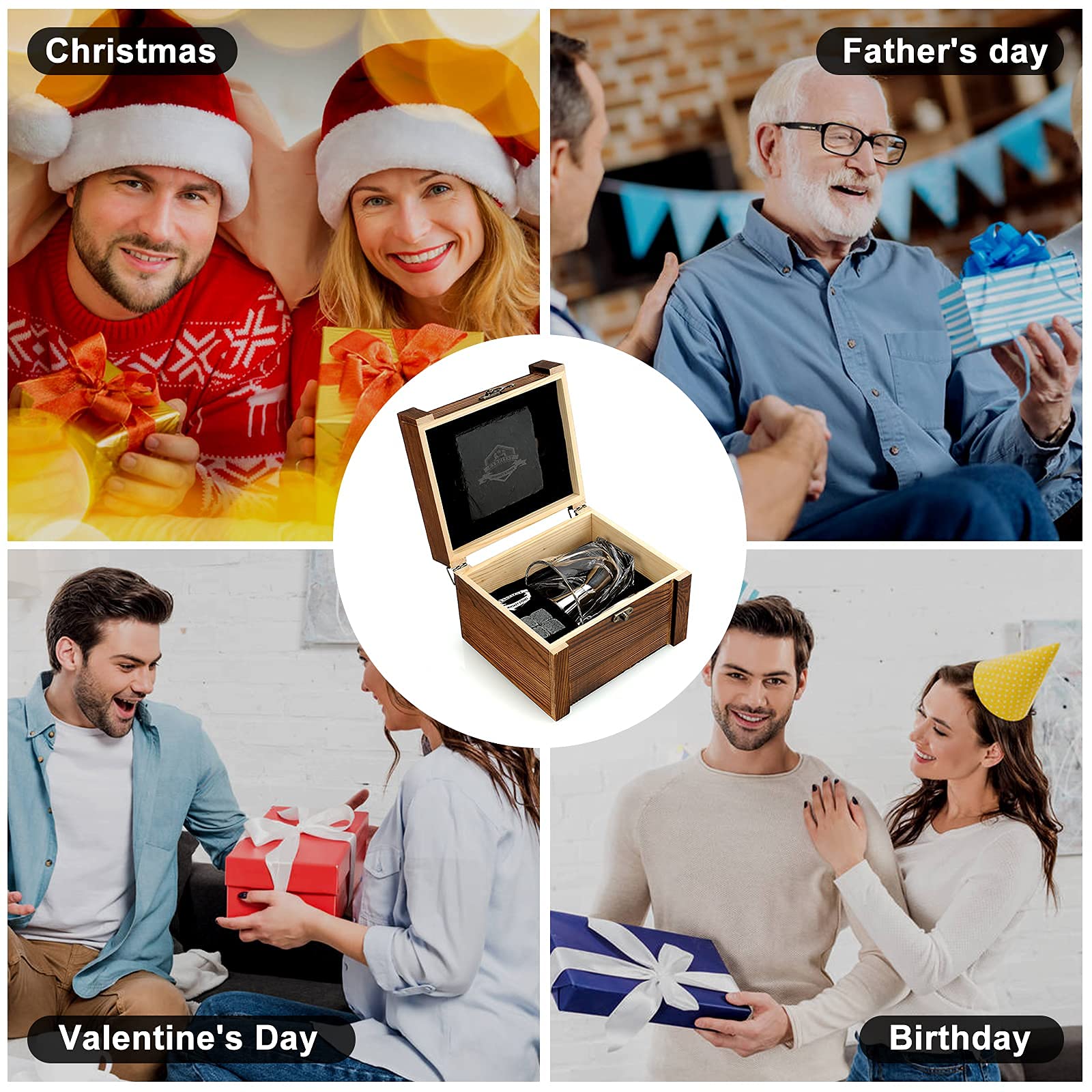 Whiskey Stones Gift Set - Whiskey Gifts for Men, Granite Chilling Whiskey Rocks, Scotch Bourbon Whiskey Glass Gift Box Set, Best Drinking Gifts for Dad Husband Birthday Party Holiday Present