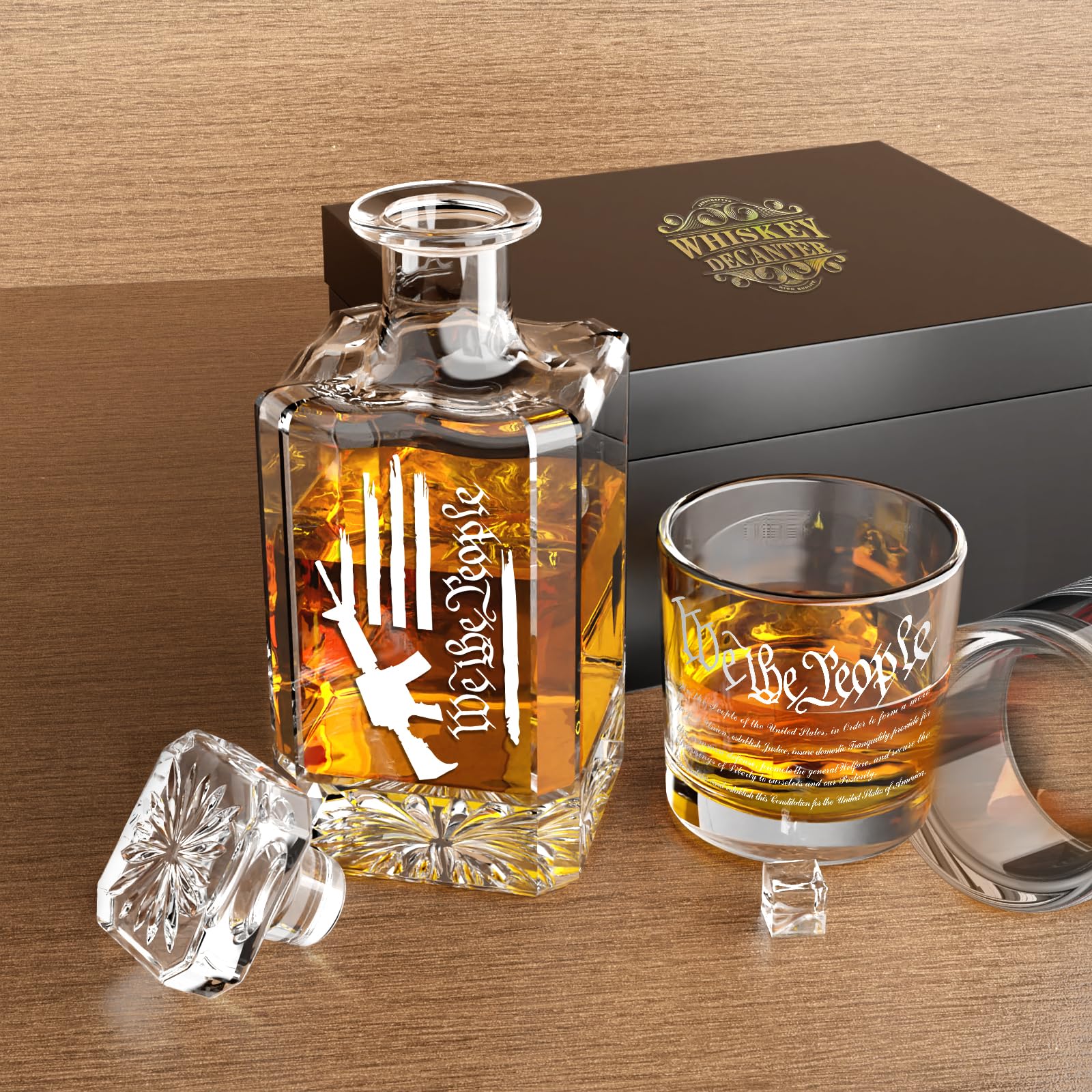 Personalized Whiskey Decanter Set, Liquor Bottles Set with 2 Glasses