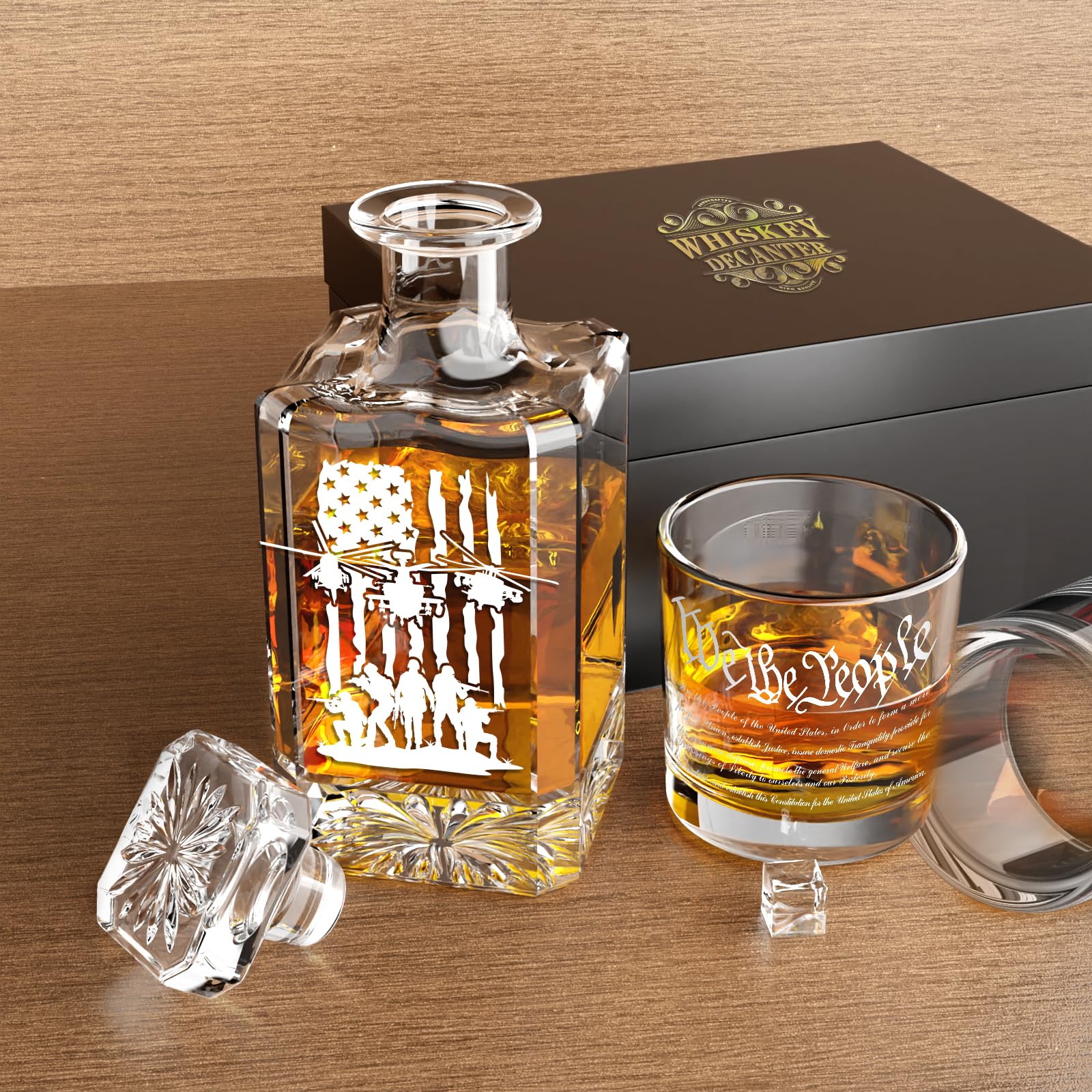 Personalized Whiskey Decanter Set, Liquor Bottles Set with 2 Glasses