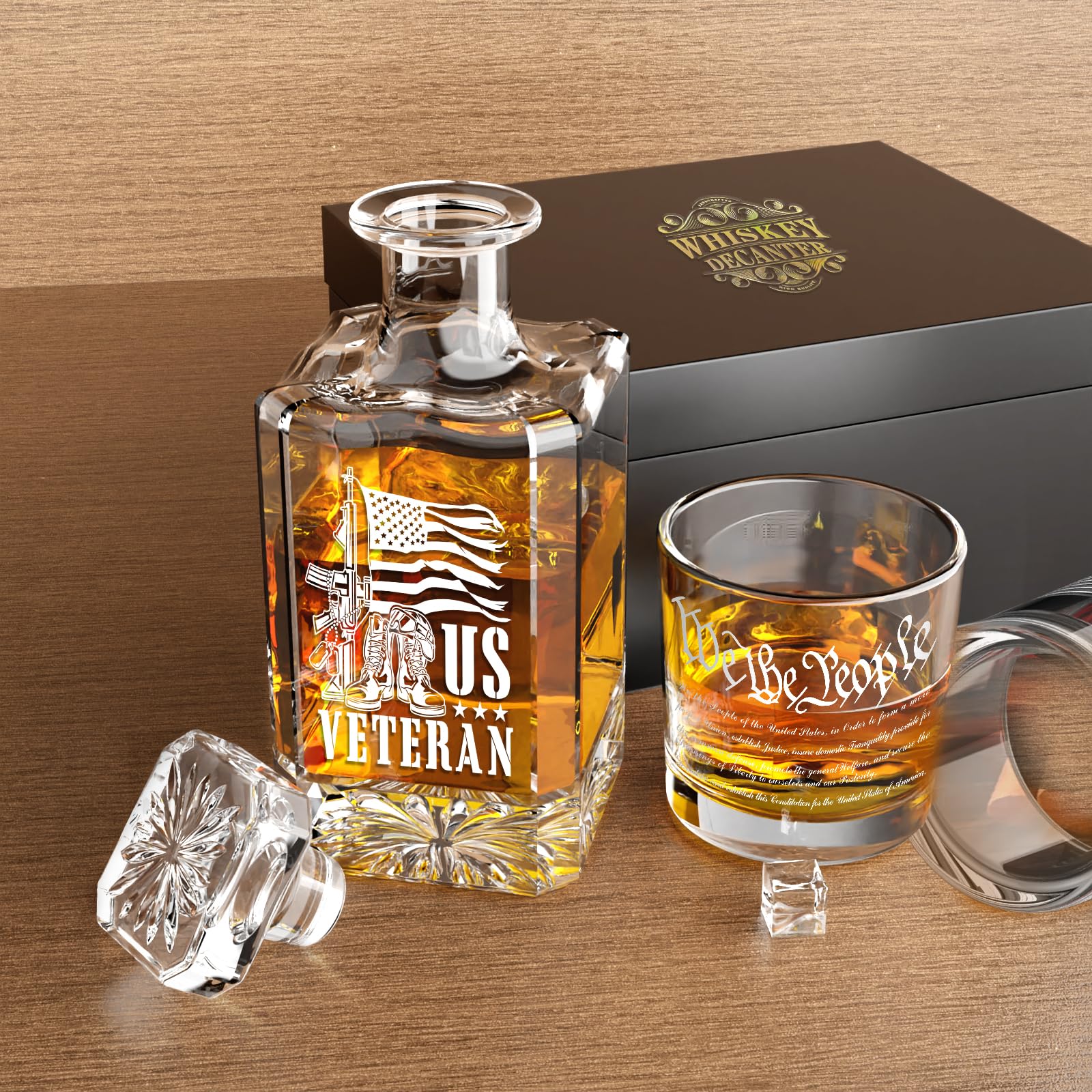 Personalized Whiskey Decanter Set, Liquor Bottles Set with 2 Glasses