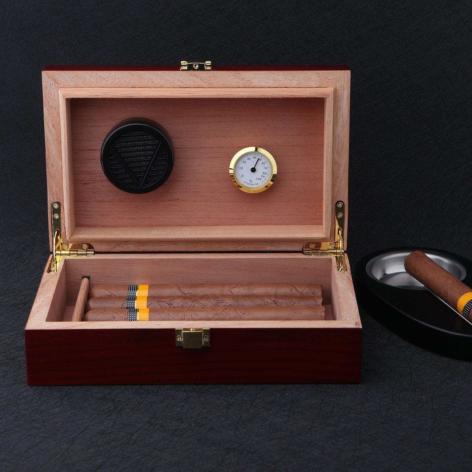 Handmade Cigar Humidor, Cedar Cigar Desktop Box with Humidifier and Hygrometer, Glass Top for 25 Cigars