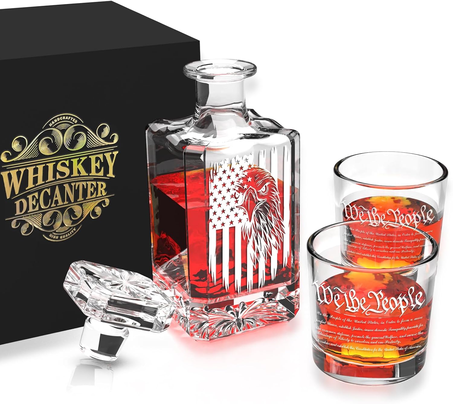 Personalized Whiskey Decanter Set, Liquor Bottles Set with 2 Glasses