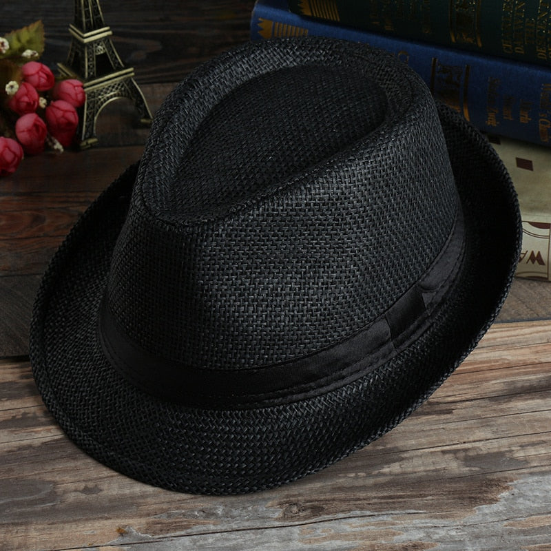 Summer Men's Straw Hat Flat Top Sun Protection Hat Jazz English French Curled Vintage Straw Weaving Sun Protection Top Hat