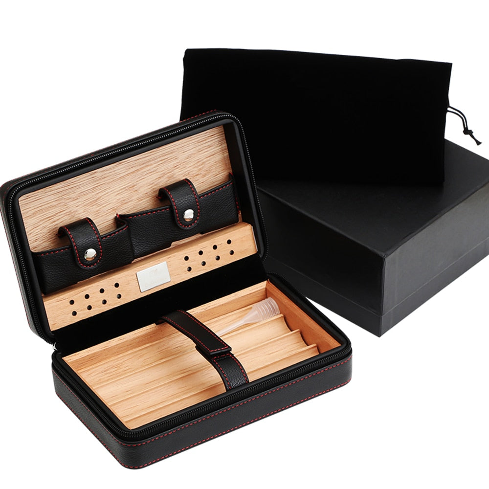 Cedar Wood Cigar Humidor Travel Leather Cigar Case W/wo Lighter Cutter Humidifier Humidor Box For Cigar Accessories Set