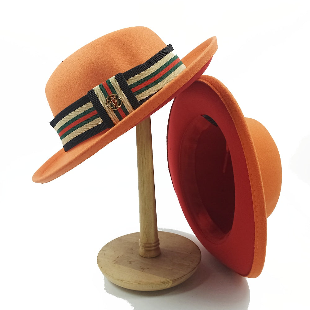 Fedoras Hat For Men Jazz Hats Women's Hat Double-sided Color Cap Feather Accessories
