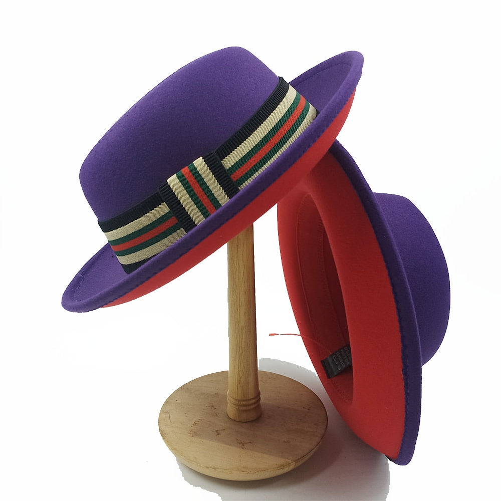 Fedoras Hat For Men Jazz Hats Women's Hat Double-sided Color Cap Feather Accessories