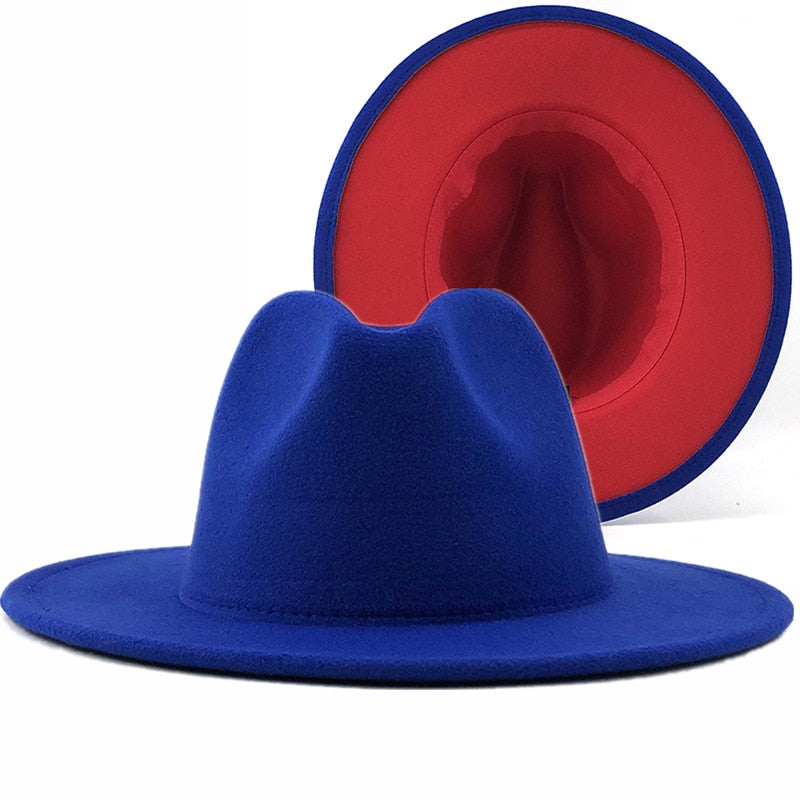 Two-color Fedora Hat Women Men Wide Brim Felt Jazz Hat
