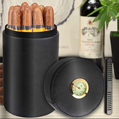 Scotte Cigar humidor case/jar,Leather Cedar Wood Cigar Canister Portable for 12-16 Cigar (Black)-cigar holder-The Distinct Gentlemen