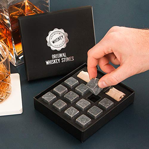 Premium Whiskey Stones Gift Set with 12 Pcs Stones and Bag-barware-The Distinct Gentlemen