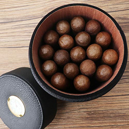 Scotte Cigar humidor case/jar,Leather Cedar Wood Cigar Canister Portable for 12-16 Cigar (Black)-cigar holder-The Distinct Gentlemen