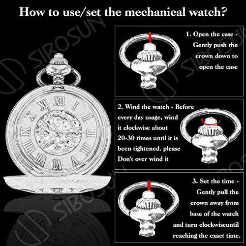 Skeleton Pocket Watch Special 12-Little-Window Case Design Men Black Mechanical with Chain Box-Watch-The Distinct Gentlemen