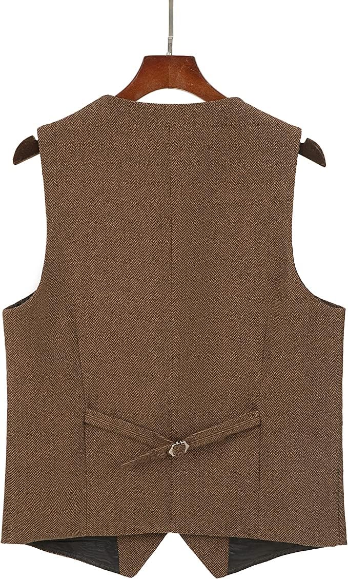 Men's Suit Vest Waistcoat Tweed Retro V Neck Wool Herringbone